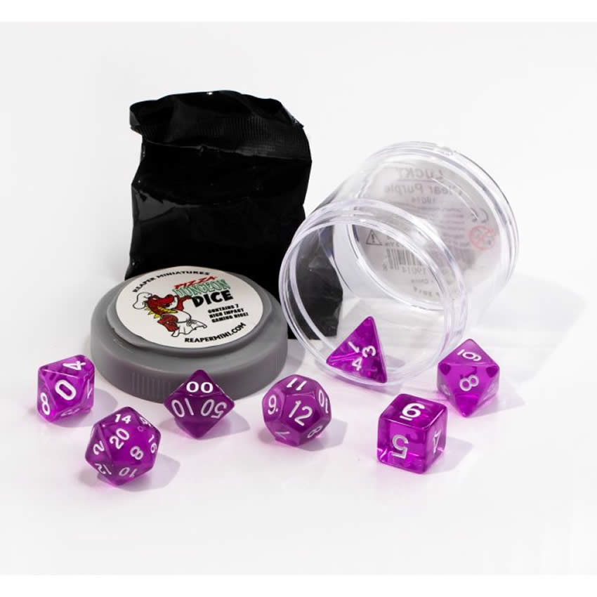 RPR19014 Clear Purple Lucky Dice Set 16mm Dungeon Dice Random Miniature Included