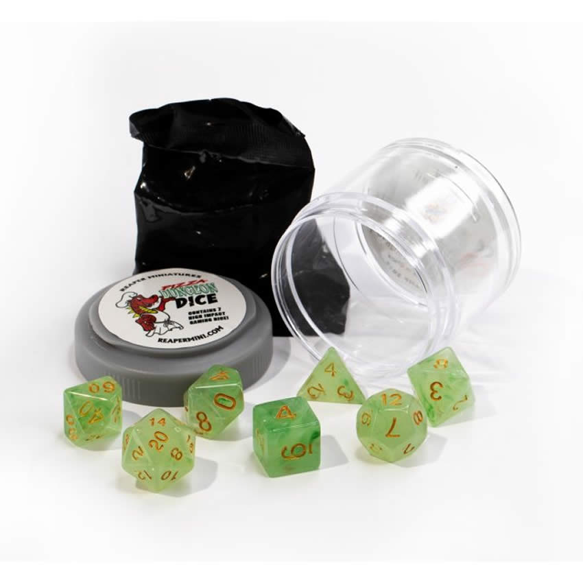RPR19026 Gem Green Lucky Dice Set 16mm Dungeon Dice Random Miniature Included