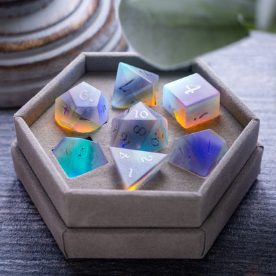 Gemstone Raised Dichroic Glass Polyhedral Dice (With Box) Dice Set