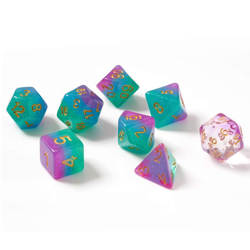 Northern Lights Resin Dice Set - 16mm Polyhedral D&D Dice with Gold Numbers