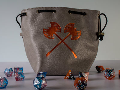 Grey Leather-Lite Giant Axe Self-Standing Large Dice Bag