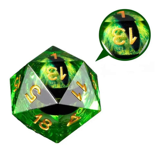 Green Sharp Edge Liquid Core Dragon Eye Resin DND Dice Set — 7-Piece TTRPG Dice