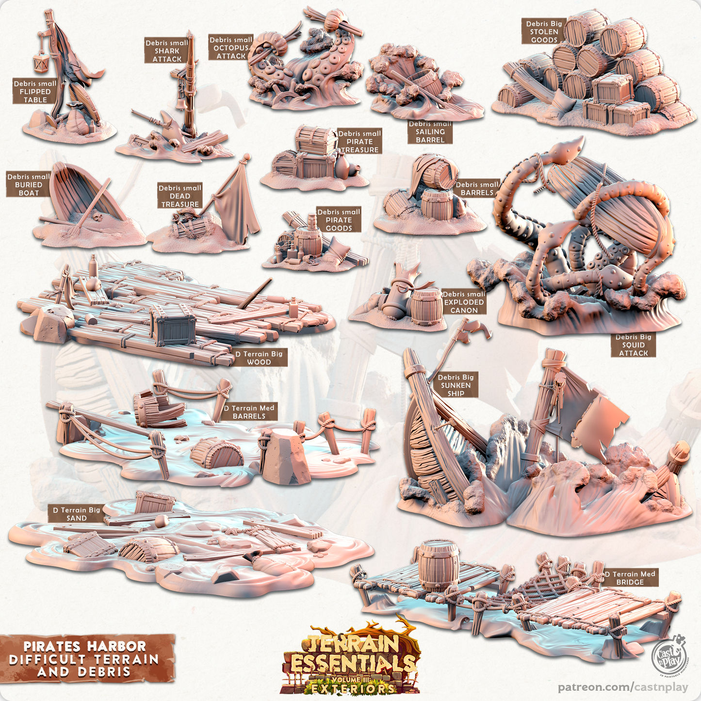 Cast n Play Pirates Harbor — Debris & Difficult Terrain – 3D Printed 28mm 32mm D&D