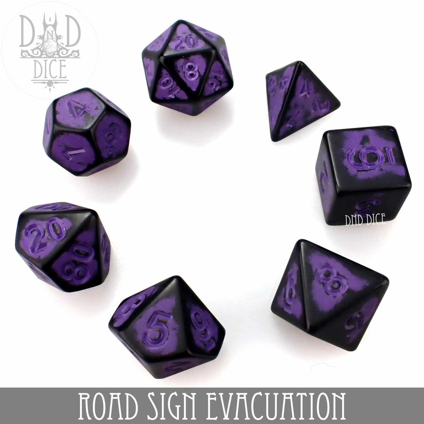 Road Sign Evacuation Dice Set – 7-Piece Acrylic RPG Dice
