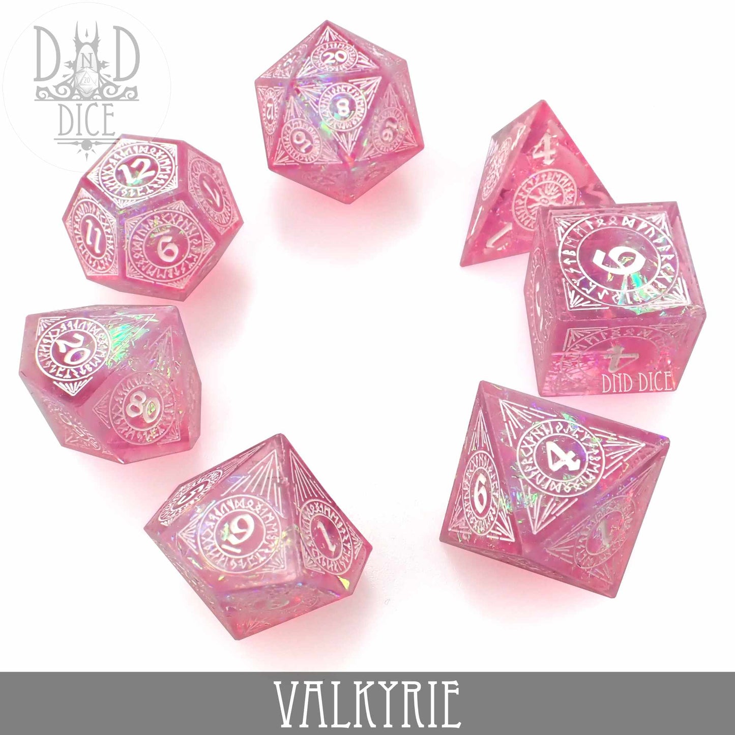 Valkyrie Handmade Dice Set – 7-Piece Norse-Themed Polyhedral RPG Dice