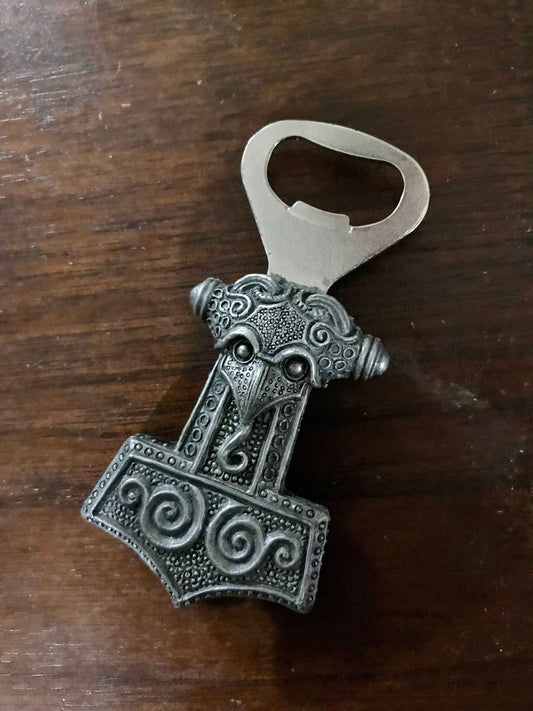 Thor's Hammer Bottle Opener, Hand Painted Resin | Medieval Norse Barware, Mjolnir Viking Bottle Opener | Fantasy Gothic Barware Gift