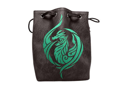Black Leather Lite Dragon's Breath Design Self-Standing Large Dice Bag