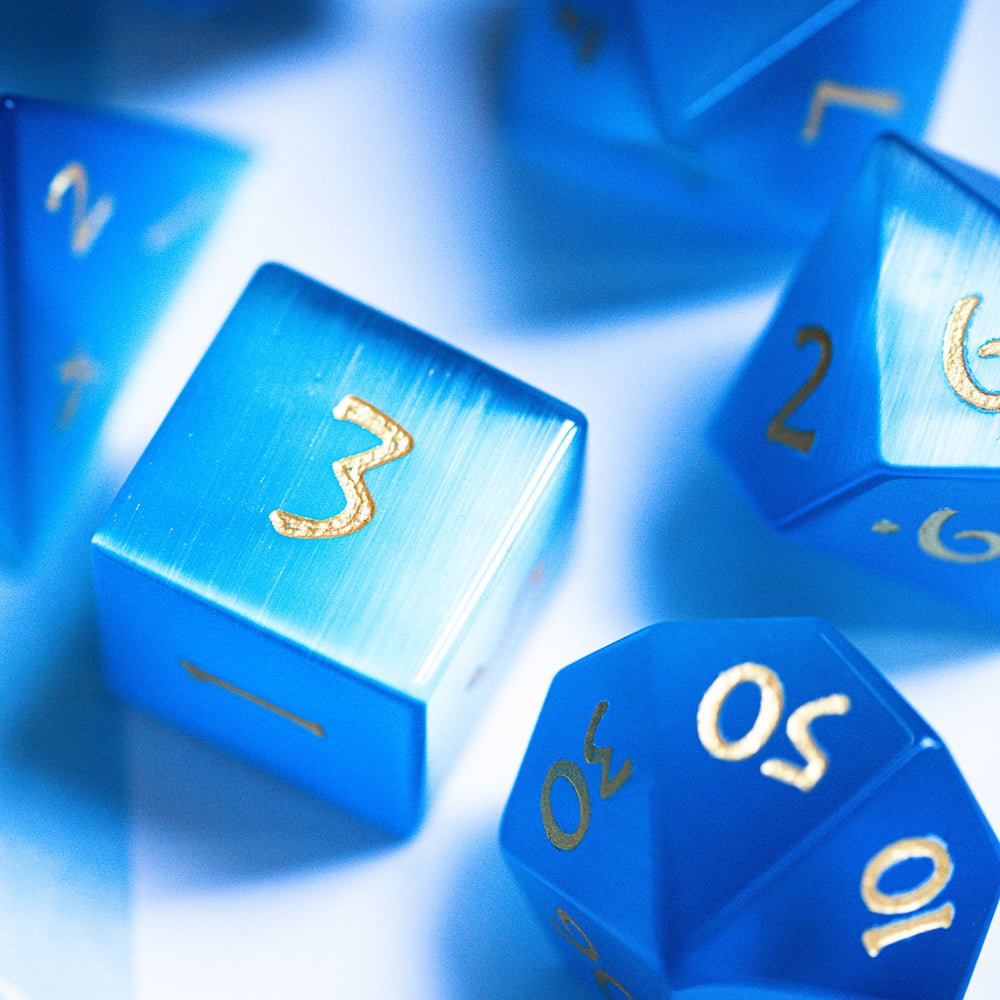 Blue Cat Eye Gemstone Dice Set