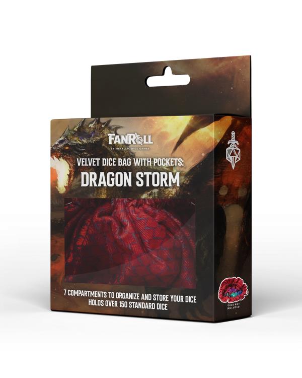 Dragon Storm Velvet Dice Bag – Red Dragon Scales | 7-Compartment Dice Storage