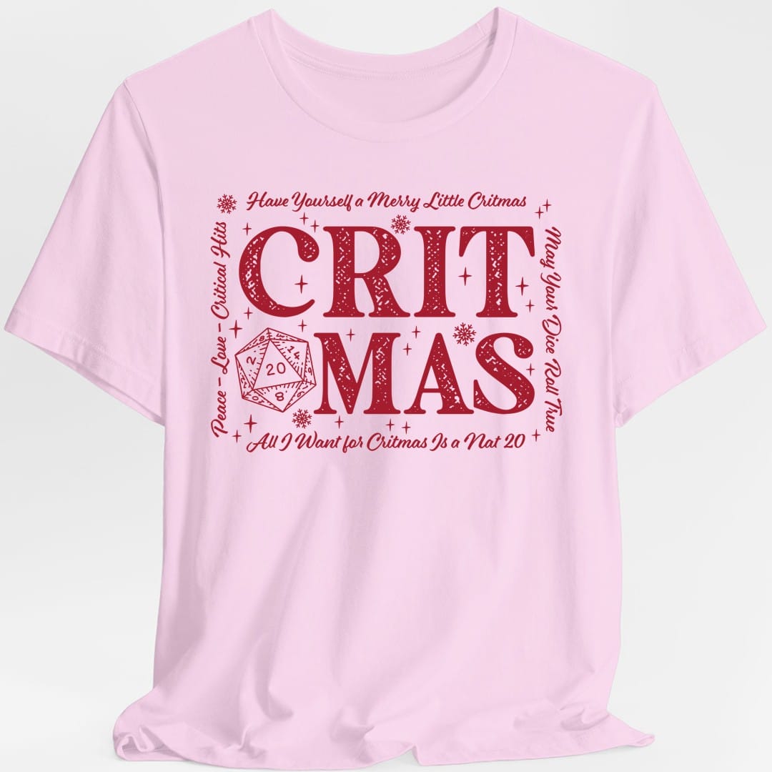Critmas Word Art D20 T-Shirt – Funny D&D T-Shirt | Sunburst RPG