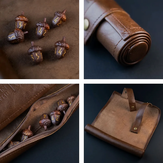 Leather Satchel with 6 Acorn Dice - Legend in the Mist