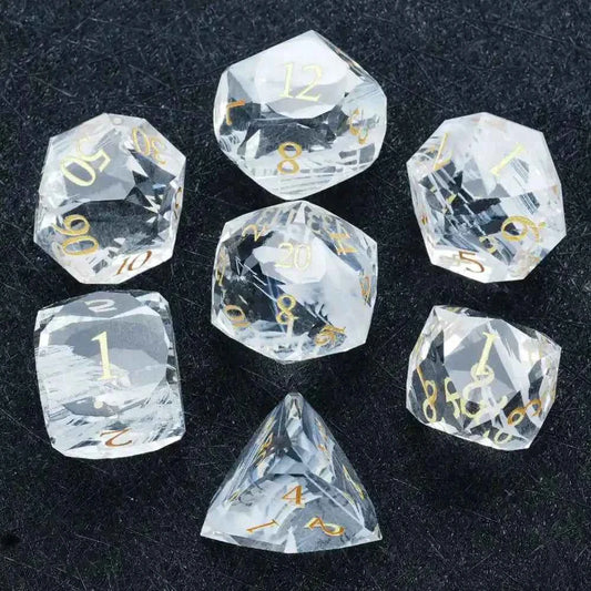 DND Dice-Diamond Cut Crystal Clear Glass Gemstone Dice Set