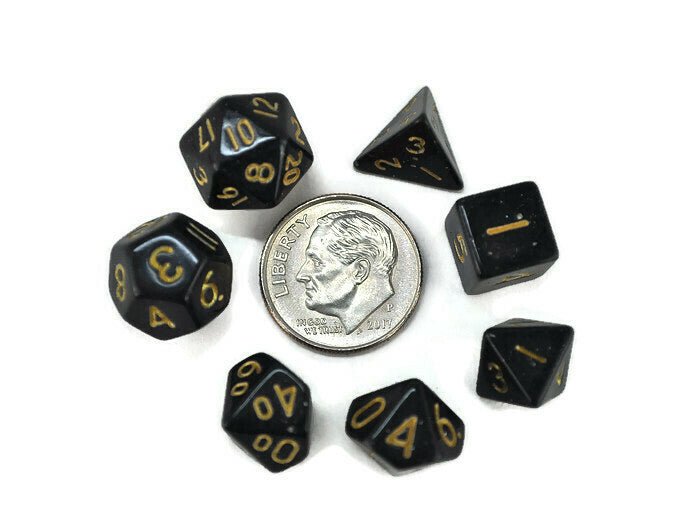 Black and Gold Mini 10mm DND Dice Set in Tube