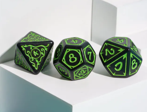 Green Druid Pattern 7-Dice Set – Black & Green DND RPG Dice