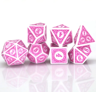 White & Purple Magic Flame 7-Dice Set DND RPG Dice Purple Color Fill