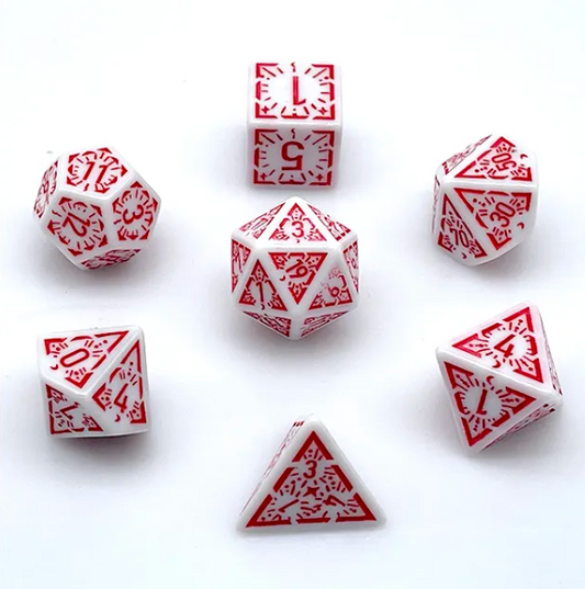 Arcane Ember White and Red Polyhedral Dice Set – 7-Piece RPG Dice for D&D