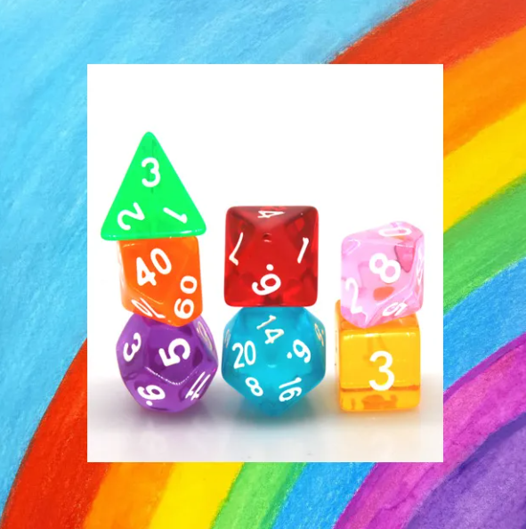 Mixed Rainbow 7-Dice Set w/White Numbers Dnd Dice Set