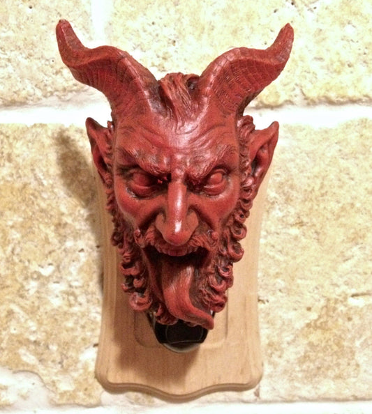 Krampus Nightlight, Hand Painted Resin Sculpture | Gothic Demon Night Light | Krampus Xmas Devil Lighting for Gothic Fantasy Home Decor