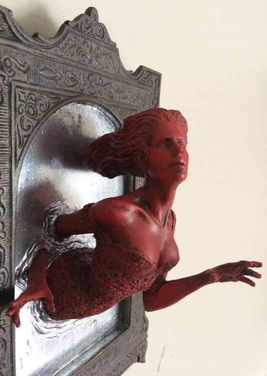 Ghost in the Mirror Wall Plaque, Bloody Mary Version, Resin | Victorian Gothic Haunted Wall Art | Gift for Halloween and Spooky Home Decor