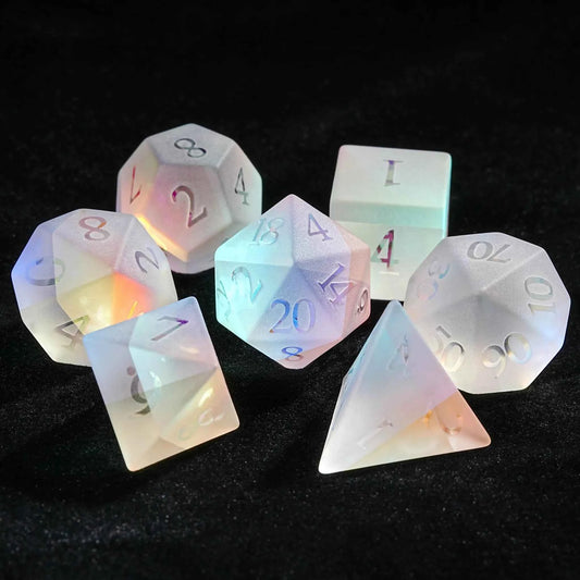 Fantasy Prism Stained Glass DND Dice Set — Opalescent Glass 7-Piece TTRPG Dice