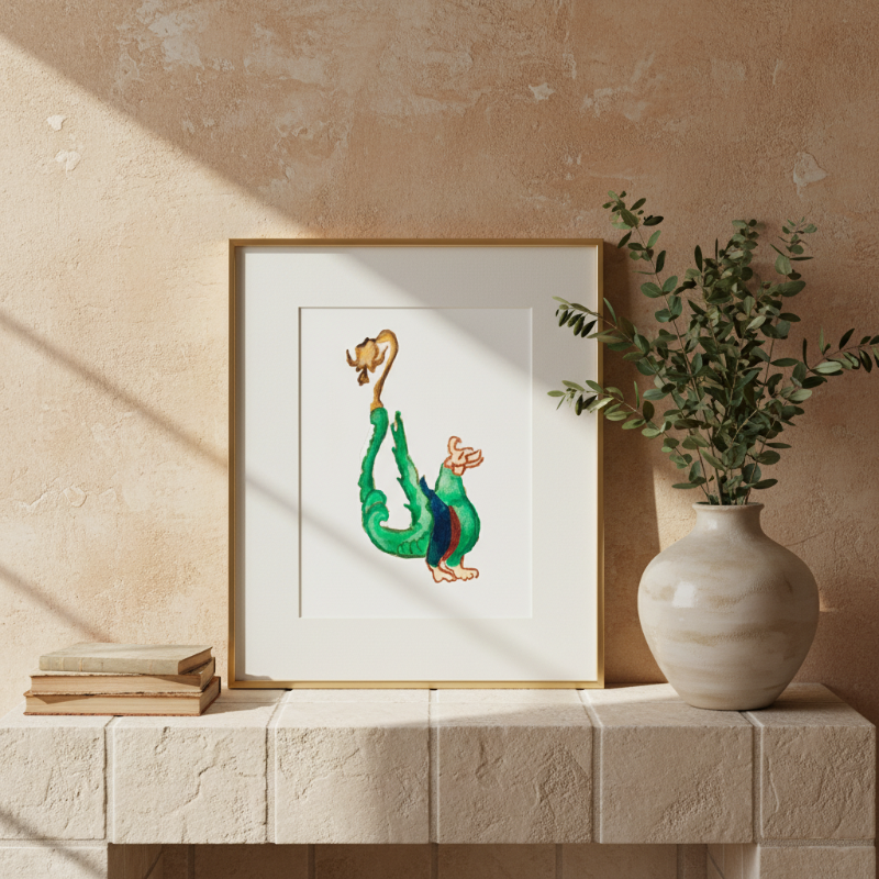 Green Marginalia Dragon Fine Art Print Small Wall Art