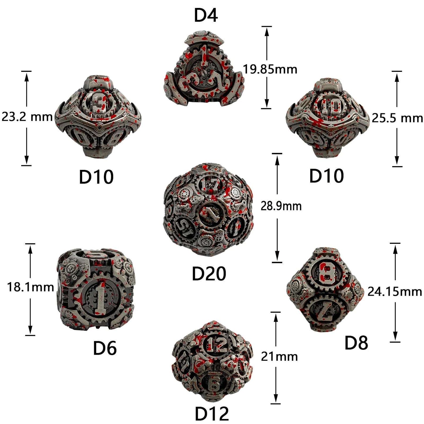 Green Mechanical Gear Metal DND Dice Set - Punk Style