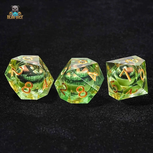 Green Crocodile Eye Liquid Core Resin D10 Dice — Ten-Sided TTRPG Die