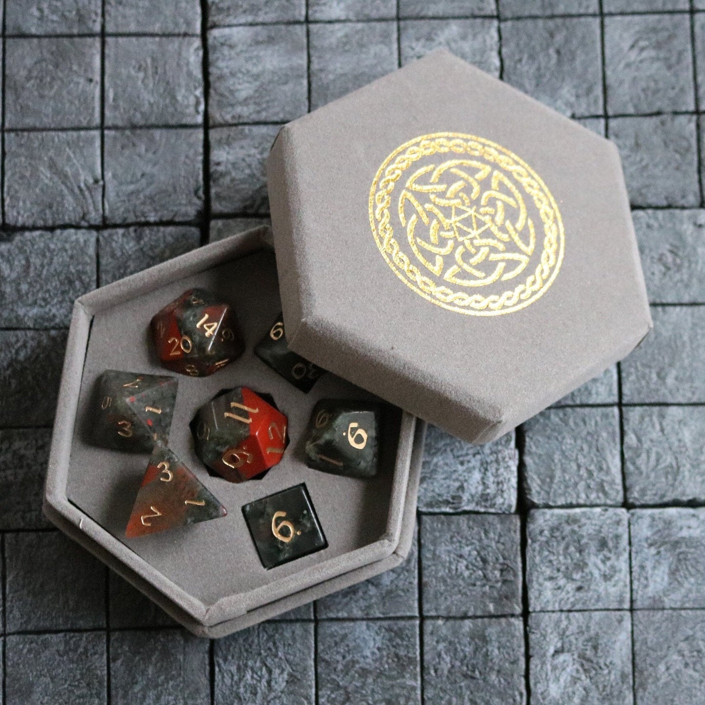 Gemstone African Bloodstone Hand Carved Polyhedral Dice Set