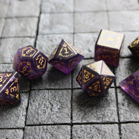 Dragon Shield Purple Gemstone Amethyst Dice (With Box) Hand Carved Polyhedral Dice Set