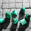 Hand Carved Gemstone Dark Green Cats Eye Stone (And Box) Polyhedral Dice Set