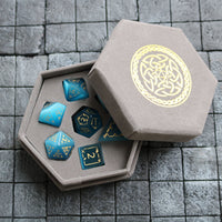 Dragon Shield Gemstone Blue Cats Eye Stone (And Box) Polyhedral Dice Set