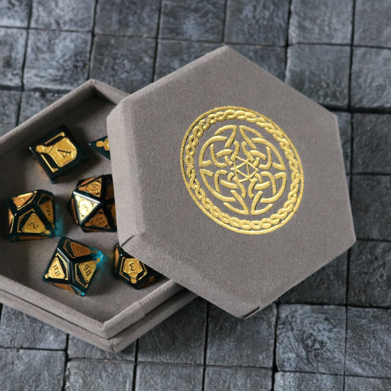 Mana Potion Blue Zircon Glass (And Box) Polyhedral Dice Set
