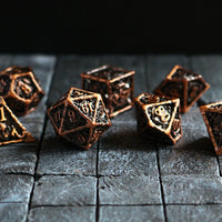 Shield And Sword Copper Hollow Metal Dice Set