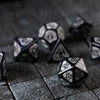 Set Of Mage Fury Gemstone Blue Sandstone Silver Font (And Box) Polyhedral Dice Dice Set
