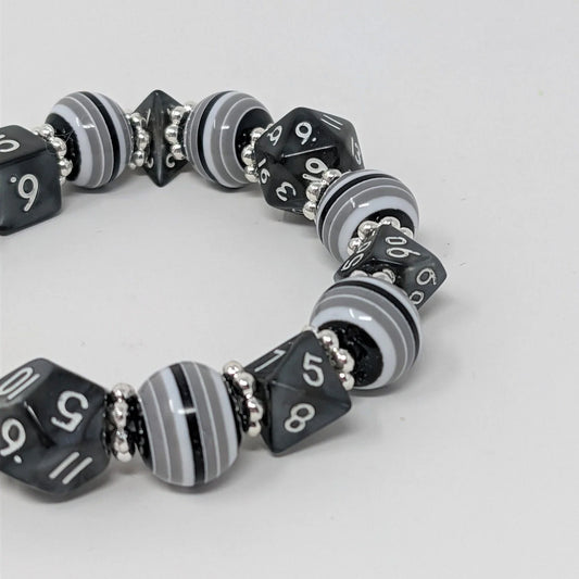 Black Grey and White Stripe Dice Bracelet
