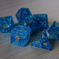 Blue Lightning Glass Cracked Glass (And Box) Dice Set