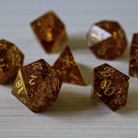Gold Honey Lightning Glass Cracked Glass (And Box) Polyhedral Dice Set