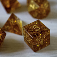 Gold Honey Lightning Glass Cracked Glass (And Box) Polyhedral Dice Set
