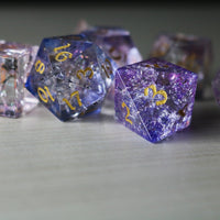 Purple Cloud Forge Fire Glass (And Box) Polyhedral Dice DND Set