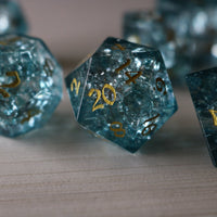 Ocean Forge Fire Glass Blue (And Box) Polyhedral Dice DND Set