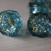 Ocean Forge Fire Glass Blue (And Box) Polyhedral Dice DND Set