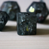 Black Inked Lightning Glass Cracked Glass (And Box) Dice Set