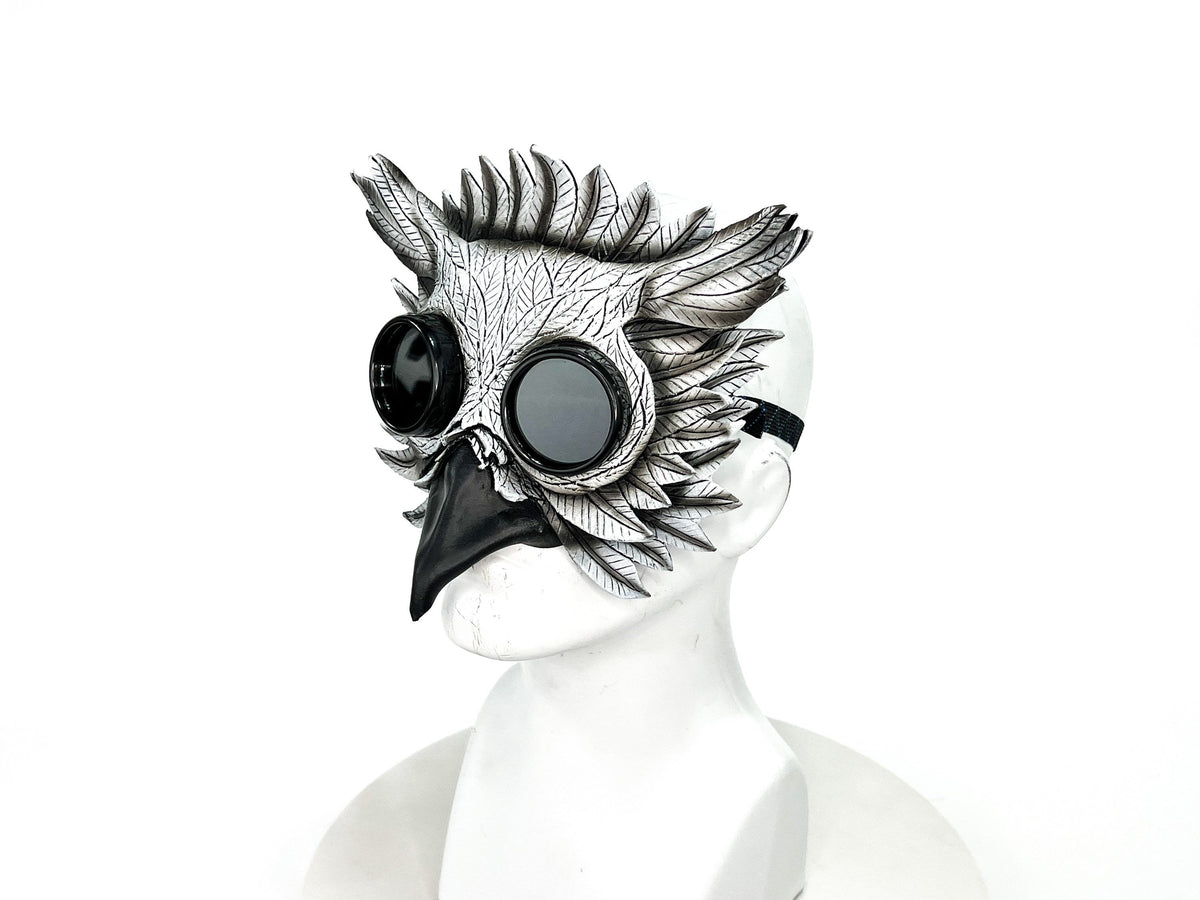 White Horned Owl Goggles Handmade Genuine Leather Mask