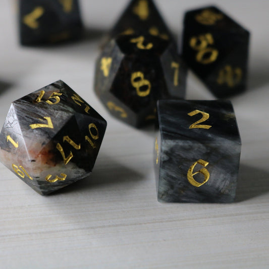 Black Gemstone Eagle Eye Hand Carved Polyhedral Dice Set