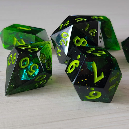 Nox Green Handmade Resin Dice Set