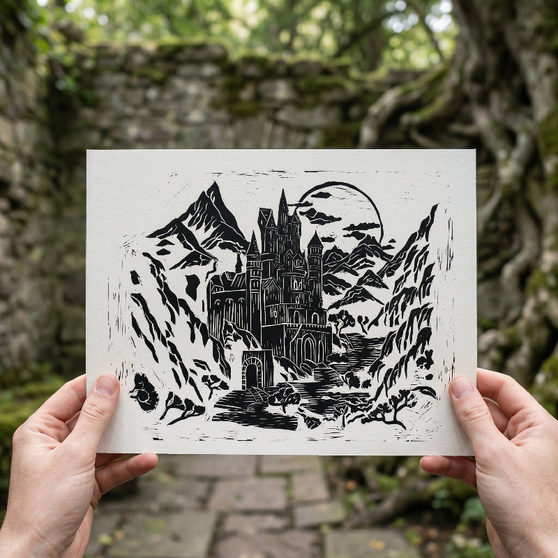 Moonlit Mountain Keep Fine Art Print — Fantasy Wall Decor