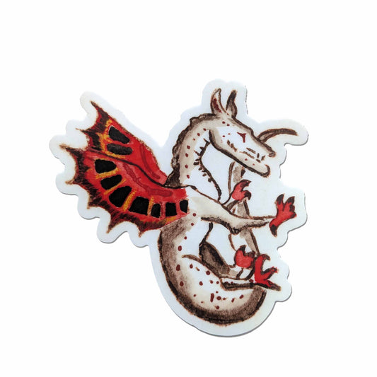 Mythic Crimson Wing Dragon - Ethereal Creature Vinyl Sticker | Fantasy Art Decal