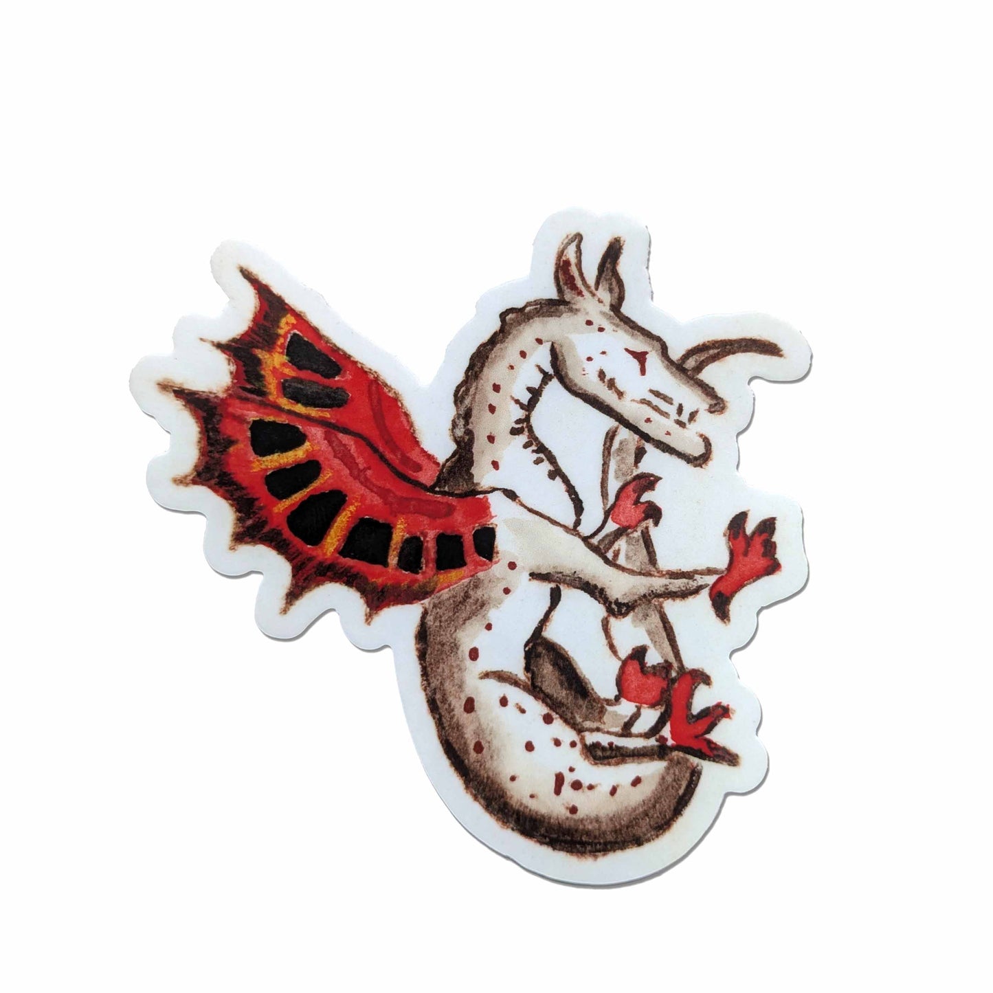 Mythic Crimson Wing Dragon - Ethereal Creature Vinyl Sticker | Fantasy Art Decal