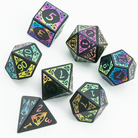 Obsidian With Rainbow Font Gemstone Dice Set