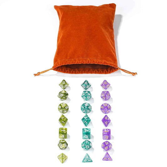 Mysterious Surprise Polyhedral Acrylic DND Dice Set — 3-Piece or 5-Piece RPG Dice + Dice Bag